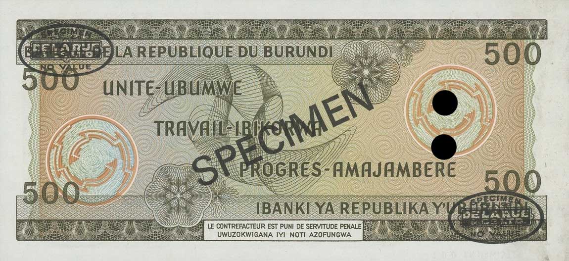 Back of Burundi p24s: 500 Francs from 1968