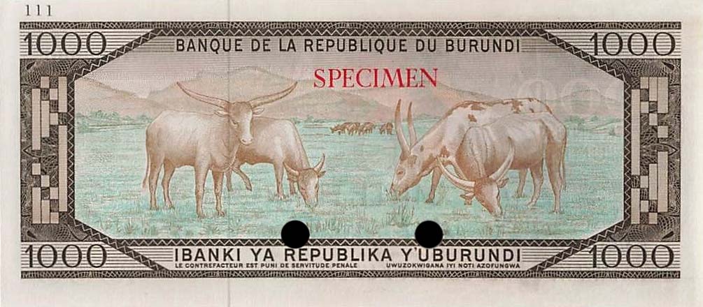 Back of Burundi p25ct1: 1000 Francs from 1968