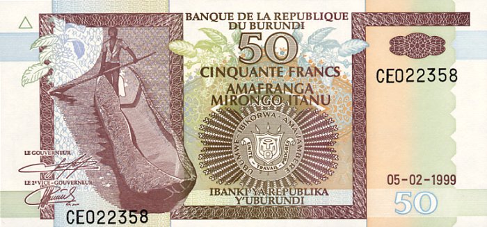 Front of Burundi p36a: 50 Francs from 1994