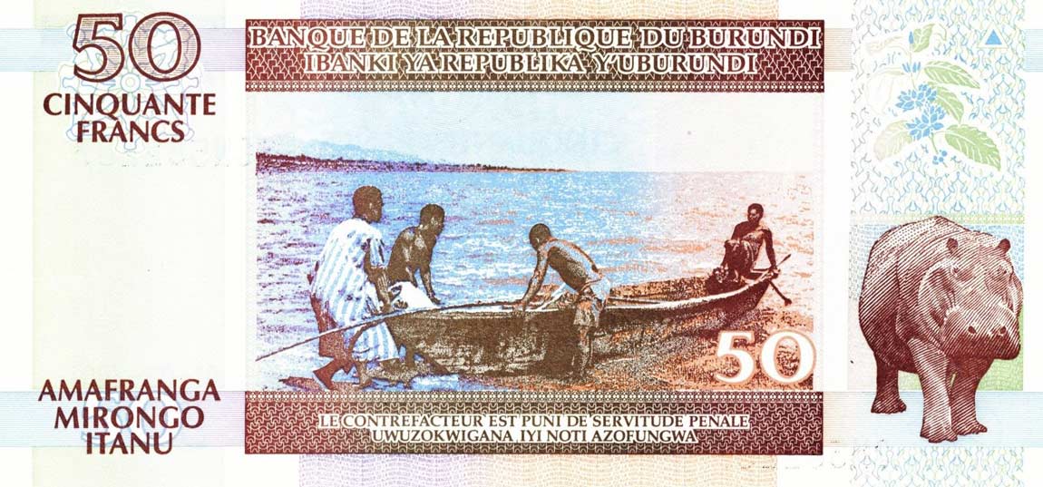 Back of Burundi p36c: 50 Francs from 2001