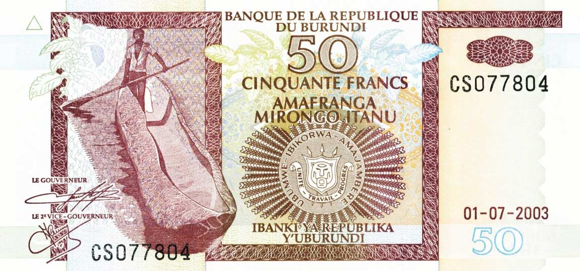 Front of Burundi p36d: 50 Francs from 2003