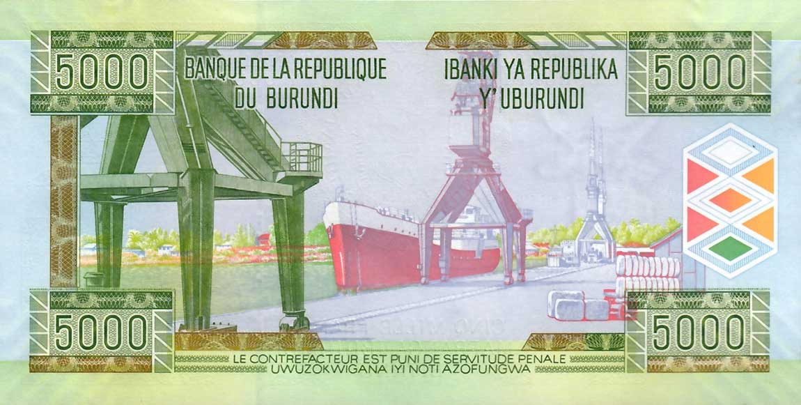 Back of Burundi p48b: 5000 Francs from 2011