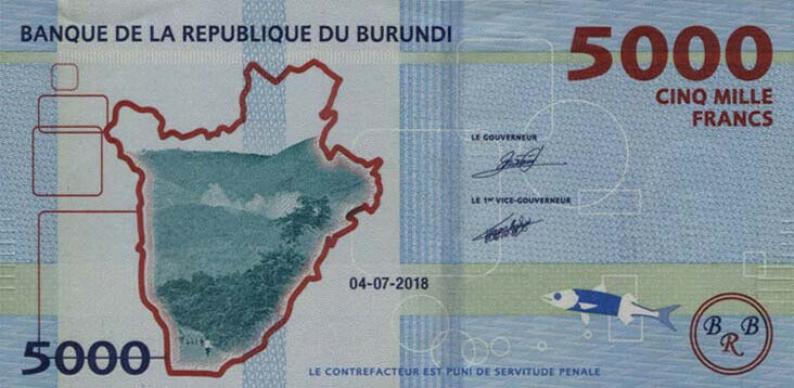 Back of Burundi p53b: 5000 Francs from 2018