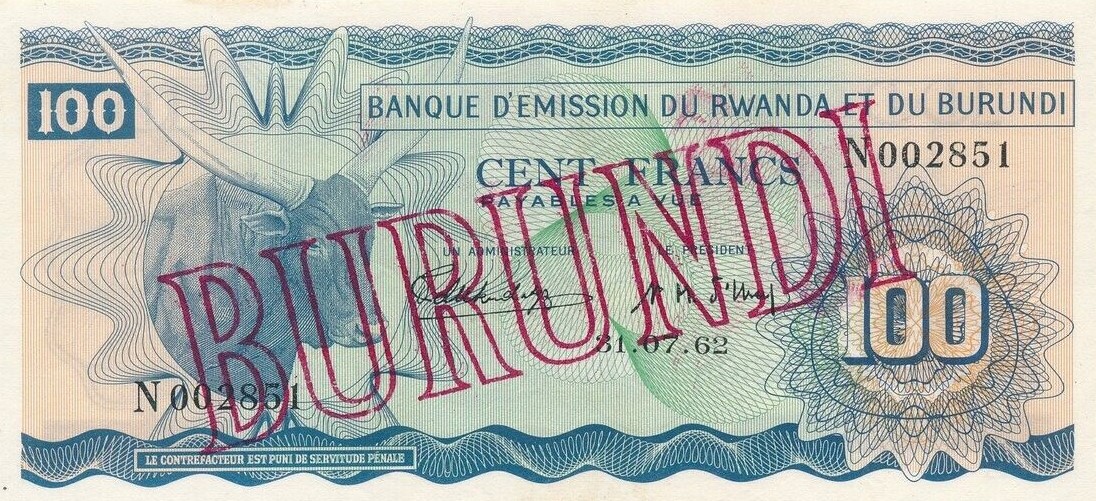 Front of Burundi p5: 100 Francs from 1964