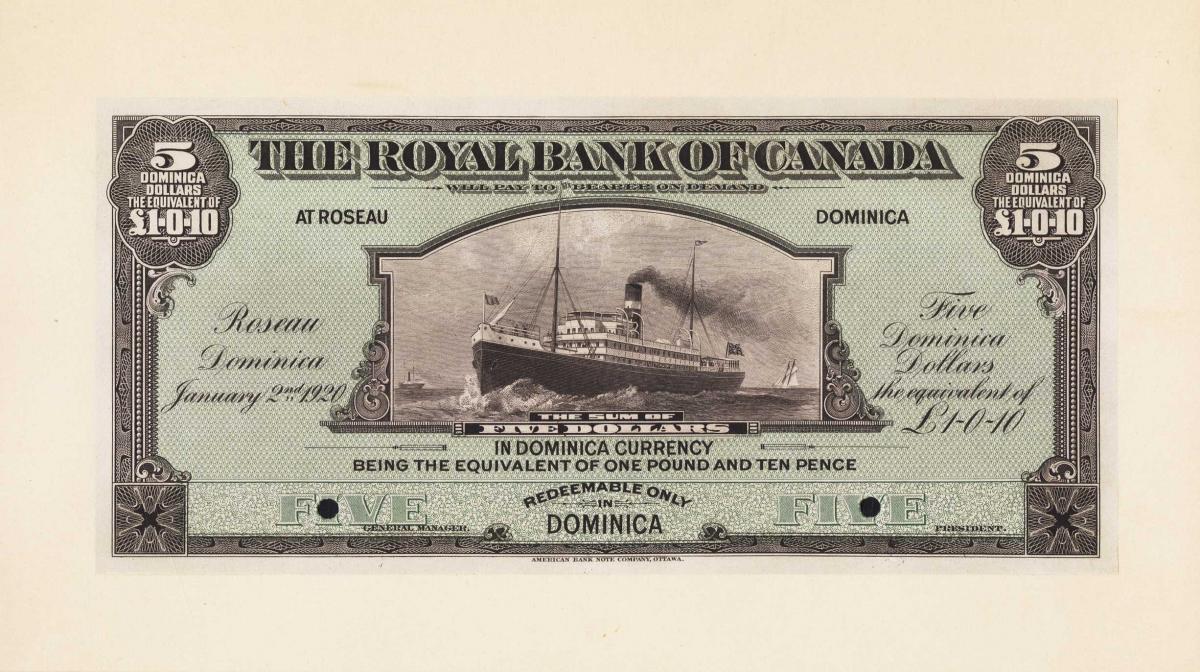Front of Dominica pS112p: 5 Dollars from 1920