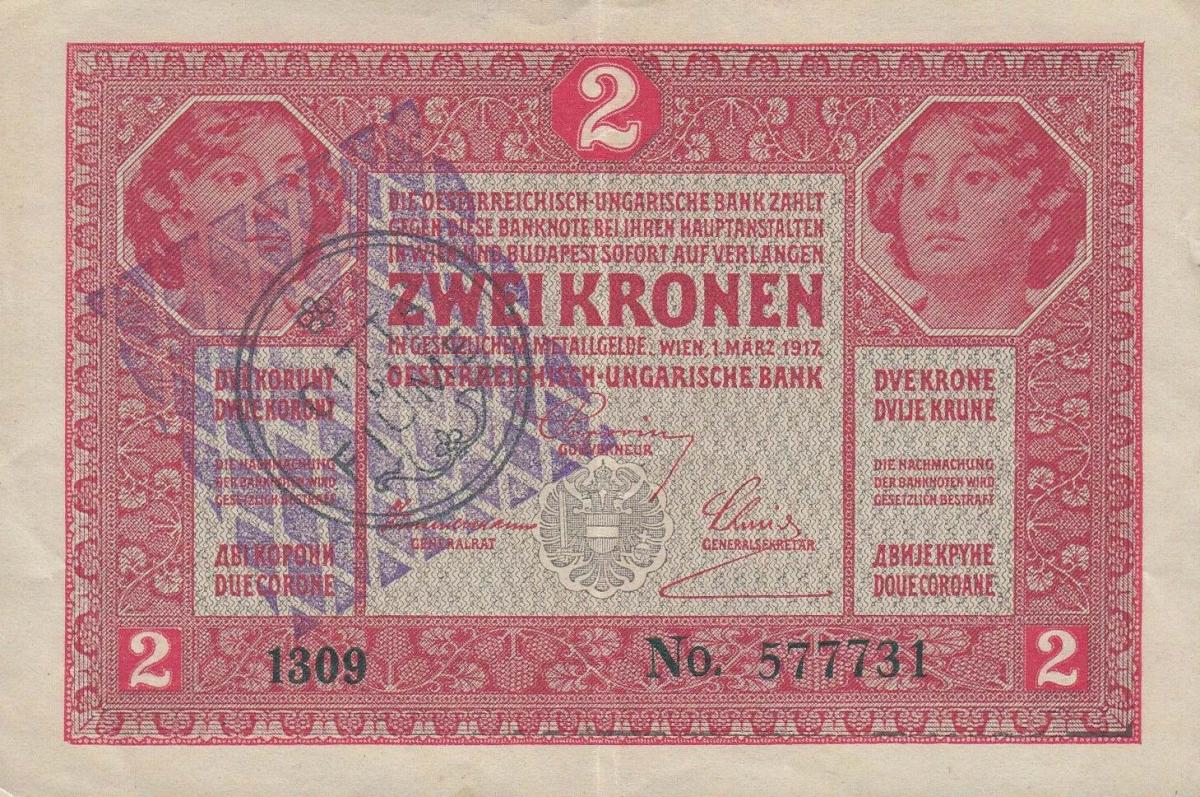 Front of Fiume pS104b: 2 Krone from 1919