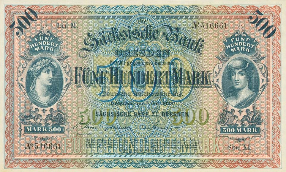 Front of German States pS954b: 500 Mark from 1922
