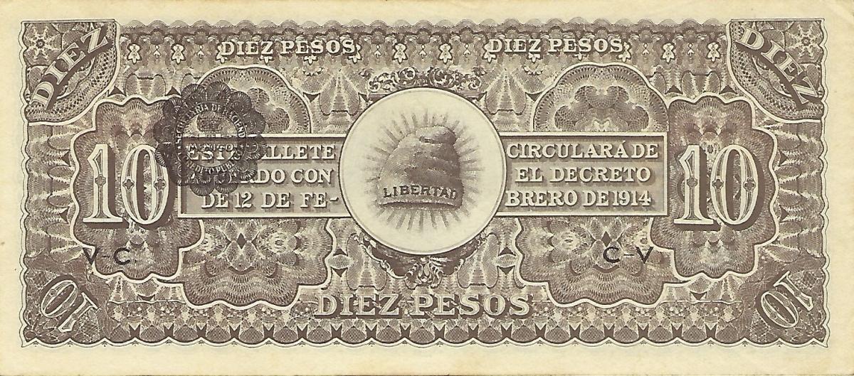 Back of Mexico, Revolutionary pS525a: 10 Pesos from 1914