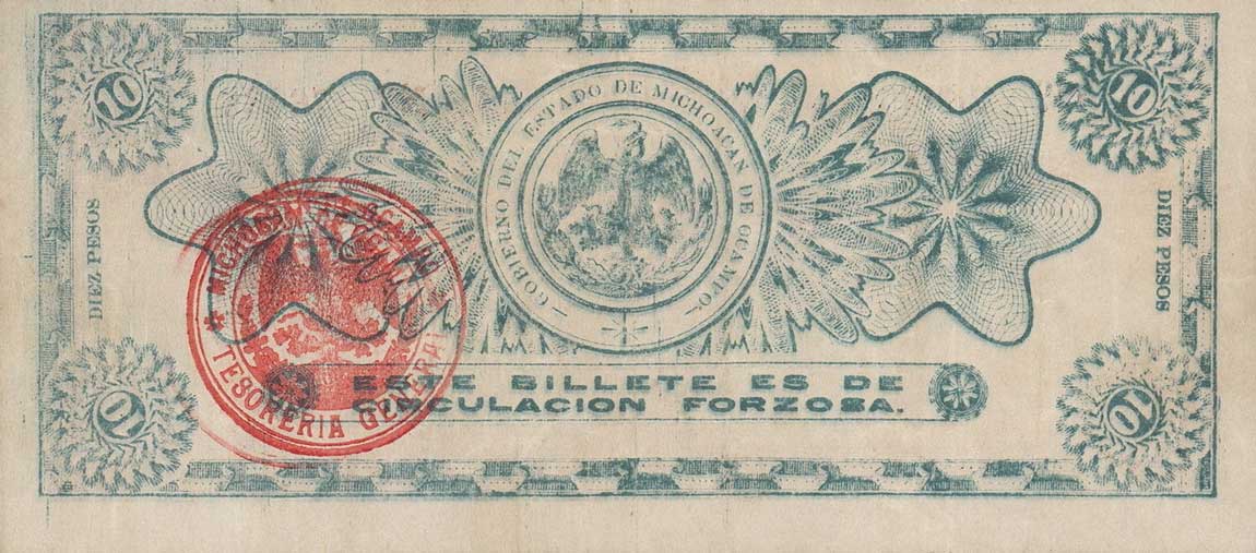 Back of Mexico, Revolutionary pS883a: 10 Pesos from 1915