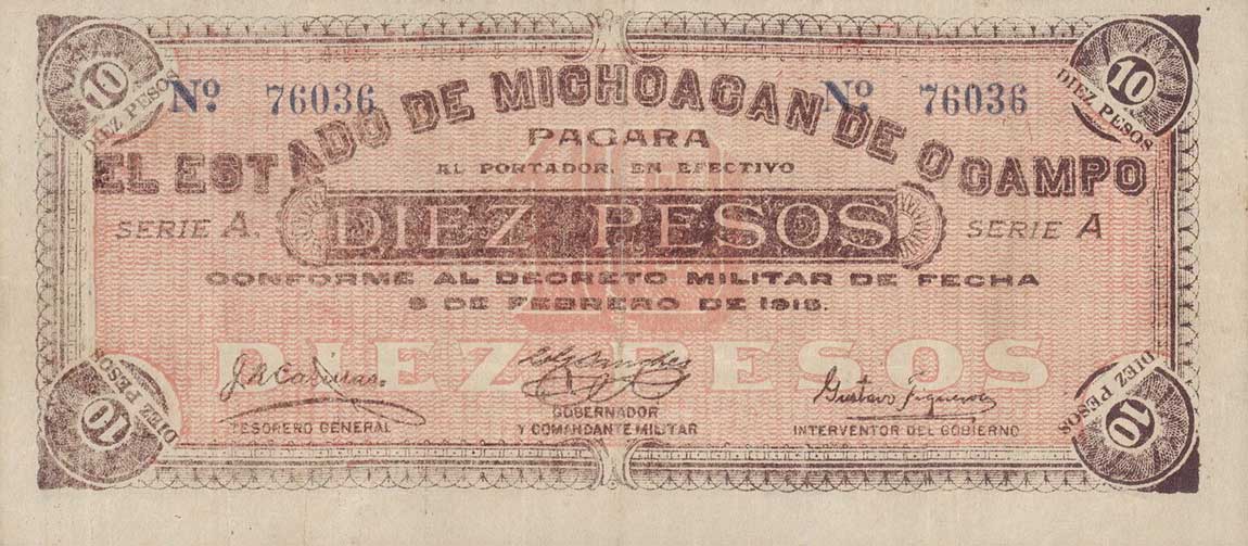 Front of Mexico, Revolutionary pS883a: 10 Pesos from 1915