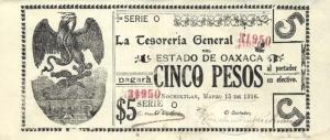 pS954 from Mexico, Revolutionary: 5 Pesos from 1915
