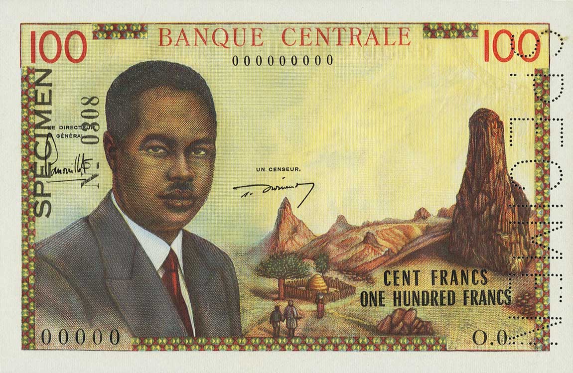 Front of Cameroon p10s: 100 Francs from 1962