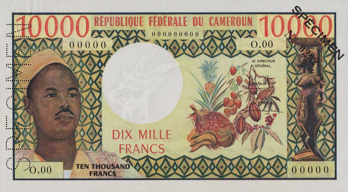 Front of Cameroon p14s: 10000 Francs from 1972