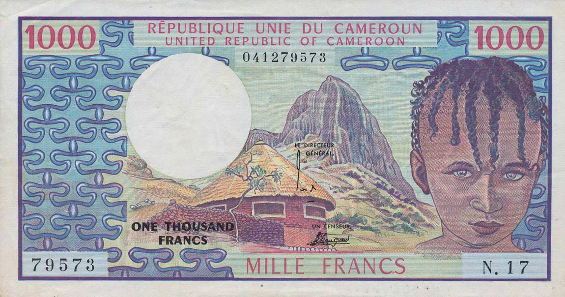 Front of Cameroon p16b: 1000 Francs from 1978