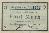p1a from Cameroon: 5 Mark from 1914