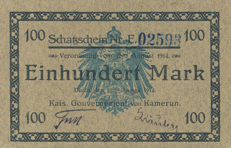 Front of Cameroon p3b: 100 Mark from 1914