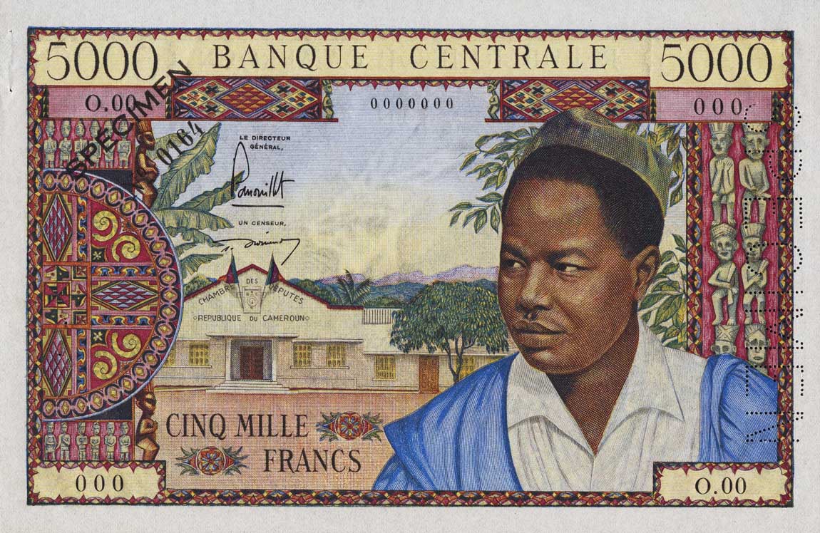 Front of Cameroon p8s: 5000 Francs from 1961