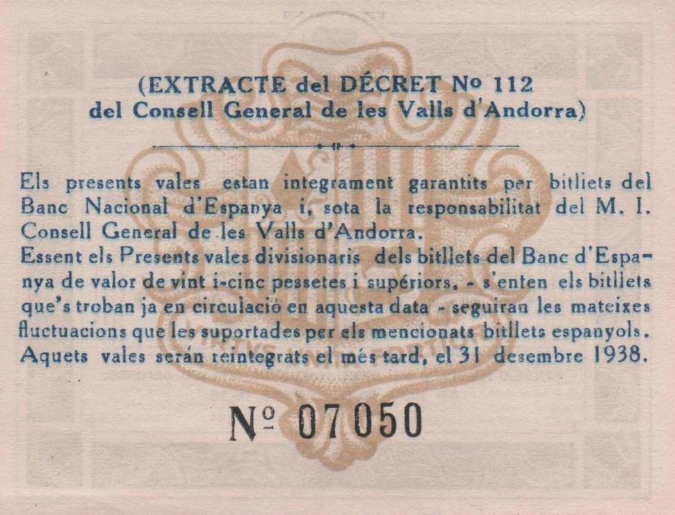 Back of Andorra p5: 50 Centimes from 1936