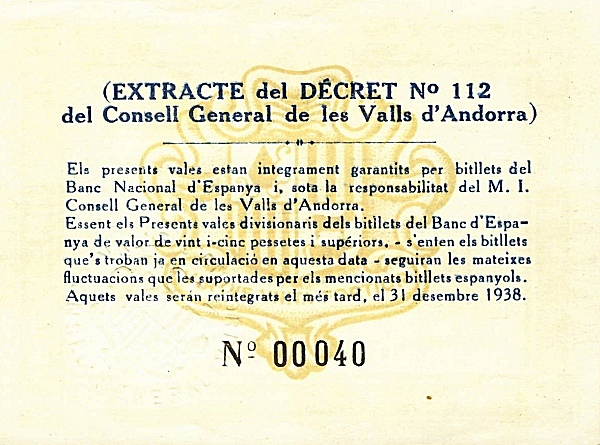 Back of Andorra p7: 2 Pessetes from 1936