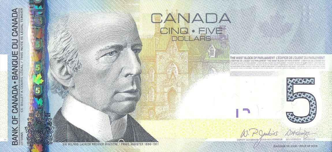 Front of Canada p101Aa: 5 Dollars from 2006