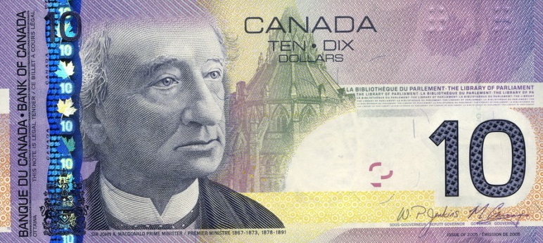 Front of Canada p102Ad: 10 Dollars from 2008
