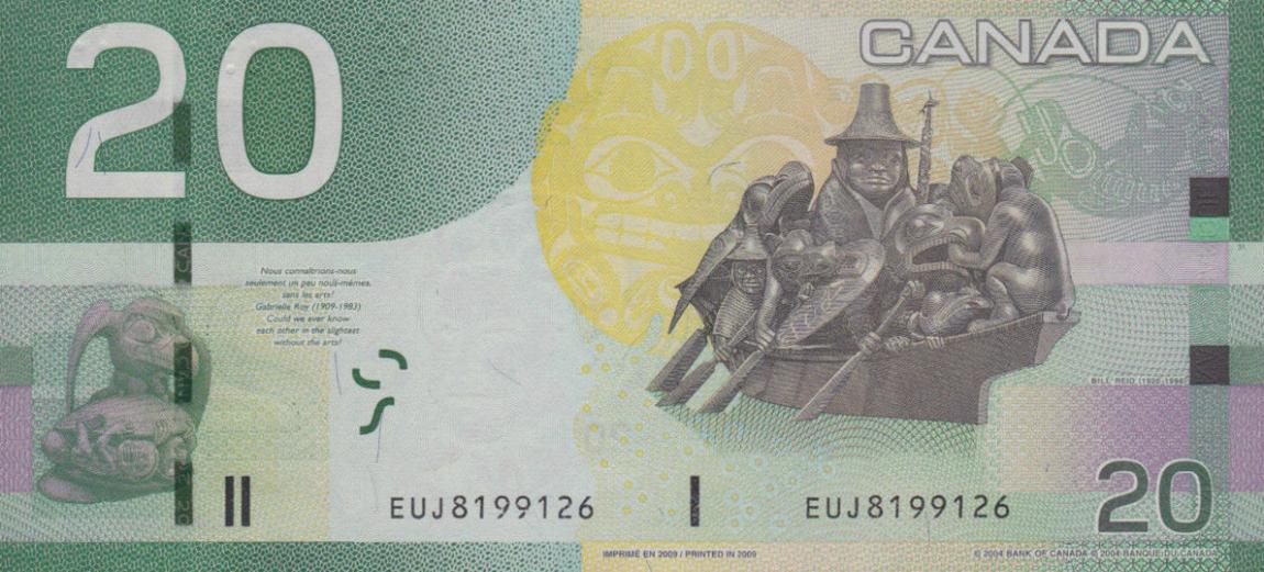 Back of Canada p103e: 20 Dollars from 2008
