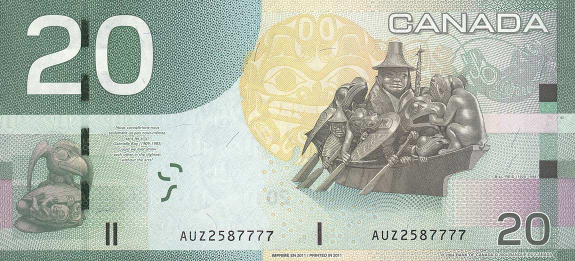 Back of Canada p103h: 20 Dollars from 2011