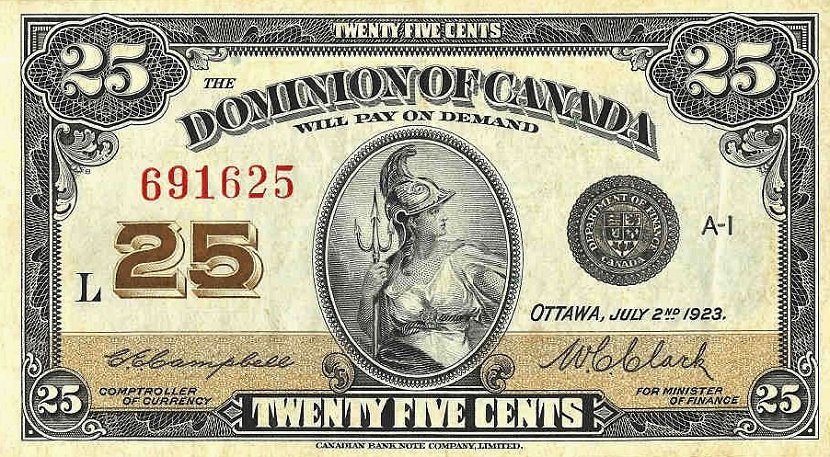 Front of Canada p11c: 25 Cents from 1923