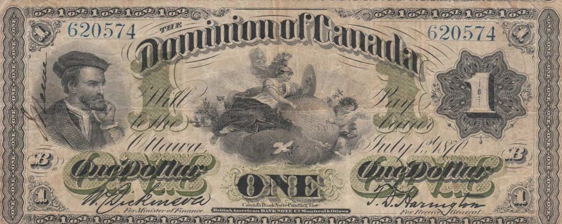 Front of Canada p12a: 1 Dollar from 1870