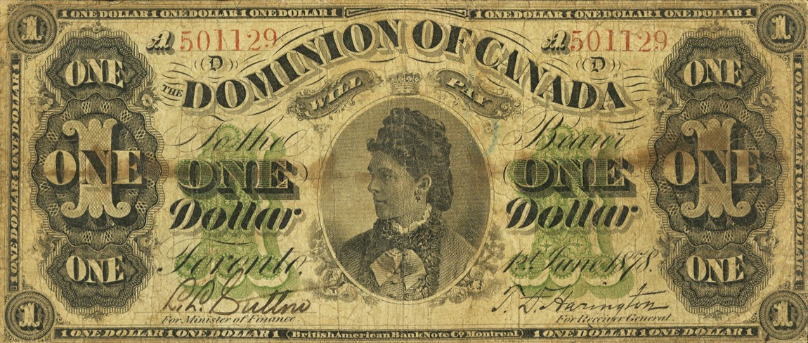 Front of Canada p18b: 1 Dollar from 1878