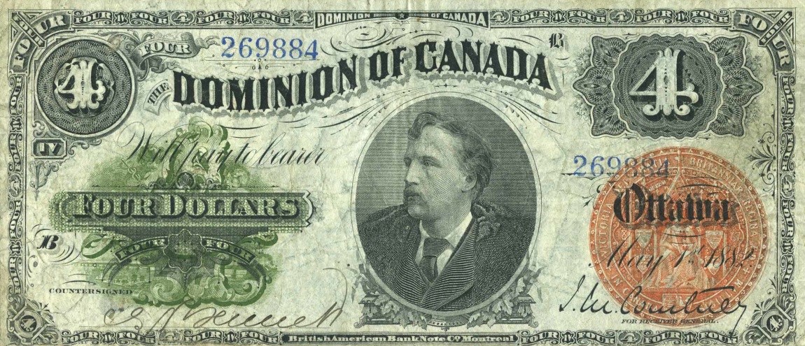 Front of Canada p20: 4 Dollars from 1882
