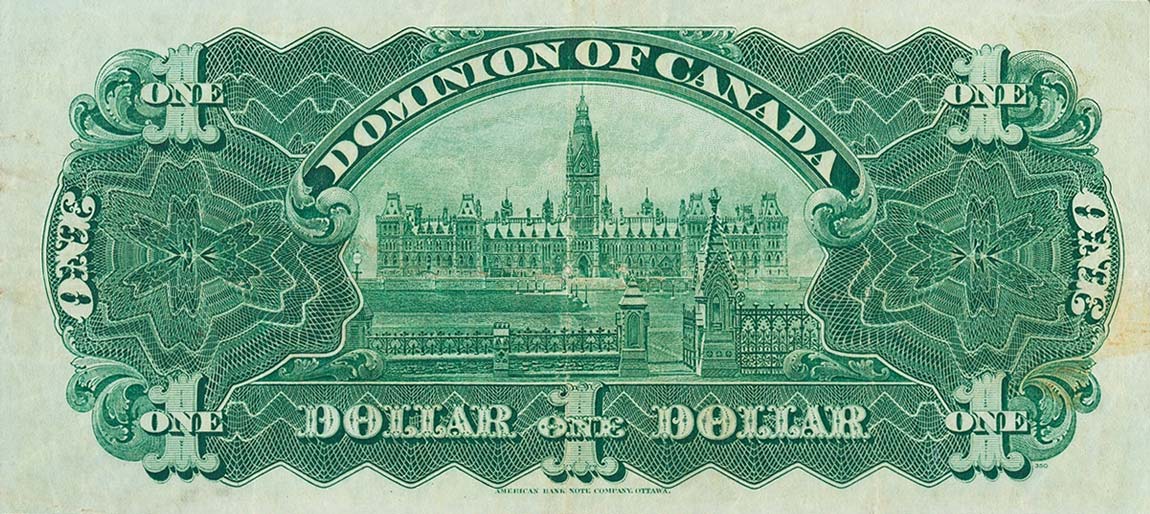 Back of Canada p27b: 1 Dollar from 1911