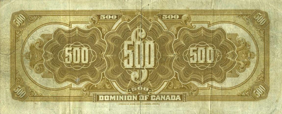 Back of Canada p28a: 500 Dollars from 1911