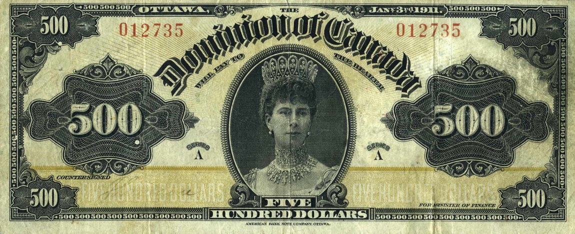 Front of Canada p28a: 500 Dollars from 1911