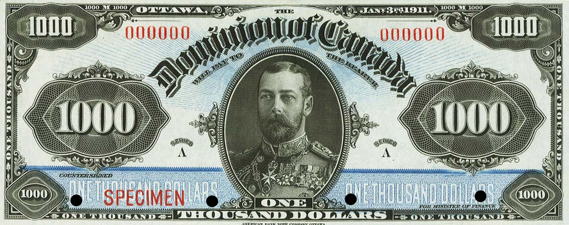 Front of Canada p29s: 1000 Dollars from 1911