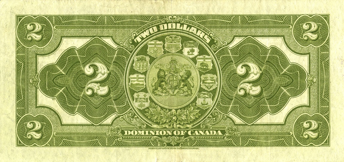 Back of Canada p30d: 2 Dollars from 1914