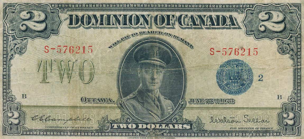 Front of Canada p34i: 2 Dollars from 1923