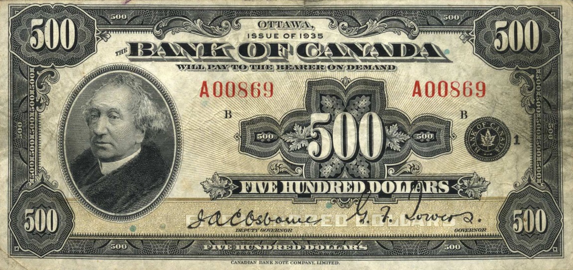 Front of Canada p54: 500 Dollars from 1935