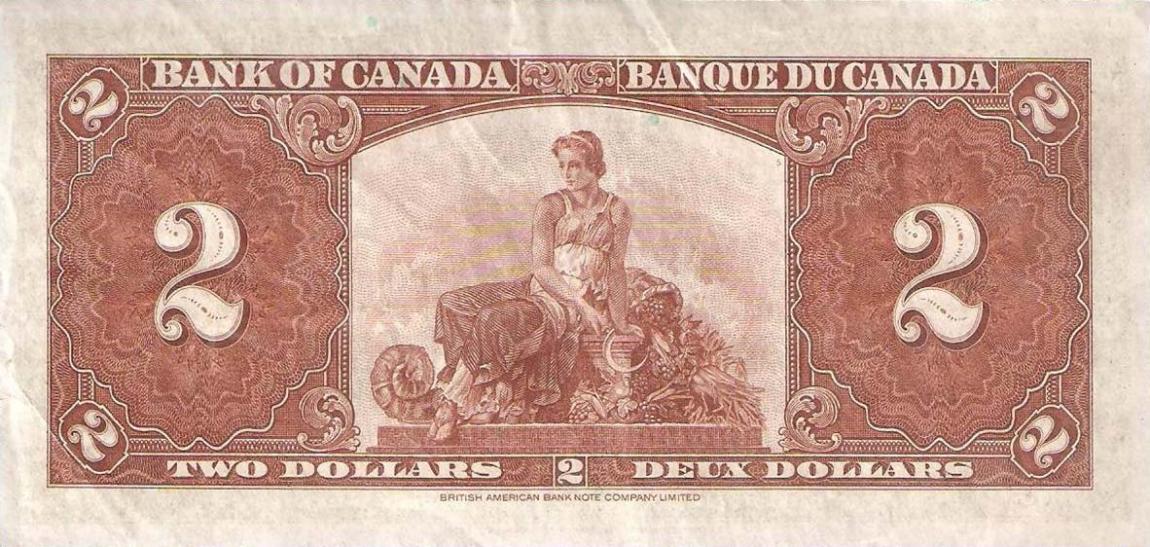Back of Canada p59b: 2 Dollars from 1937