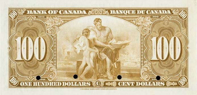 Back of Canada p64s: 100 Dollars from 1937