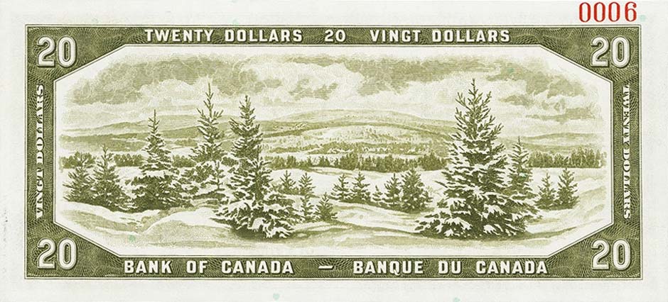 Back of Canada p70s: 20 Dollars from 1954