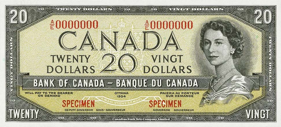 Front of Canada p70s: 20 Dollars from 1954