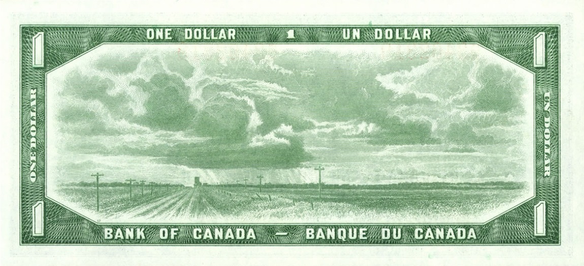 Back of Canada p75a: 1 Dollar from 1954