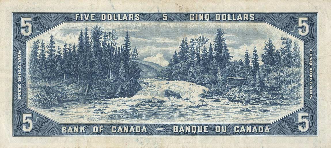 Back of Canada p77c: 5 Dollars from 1954
