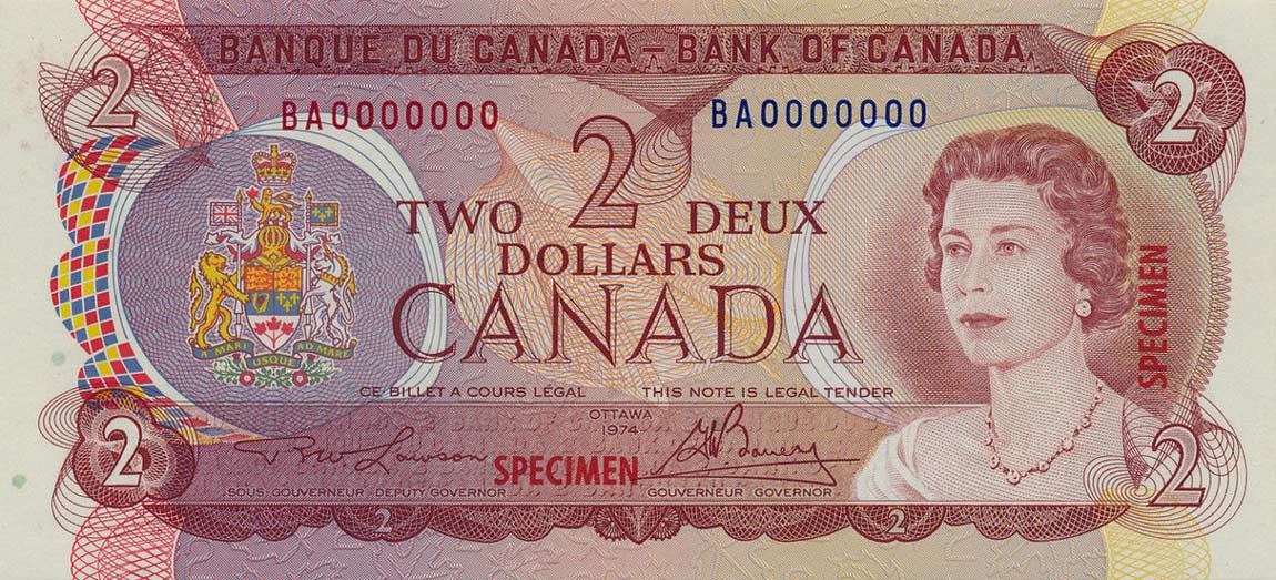 Front of Canada p86s: 2 Dollars from 1974