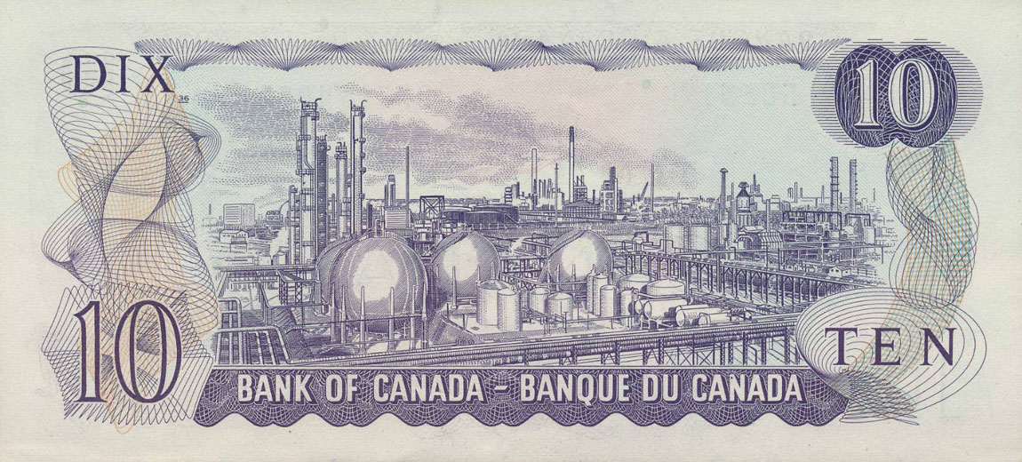 Back of Canada p88e: 10 Dollars from 1971