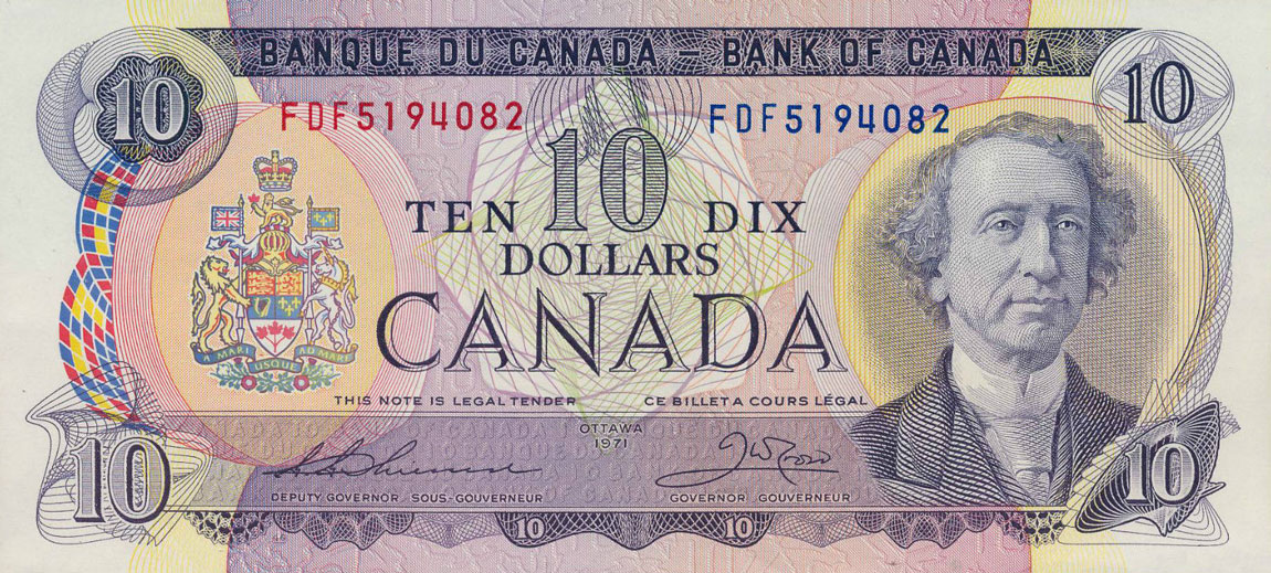 Front of Canada p88e: 10 Dollars from 1971