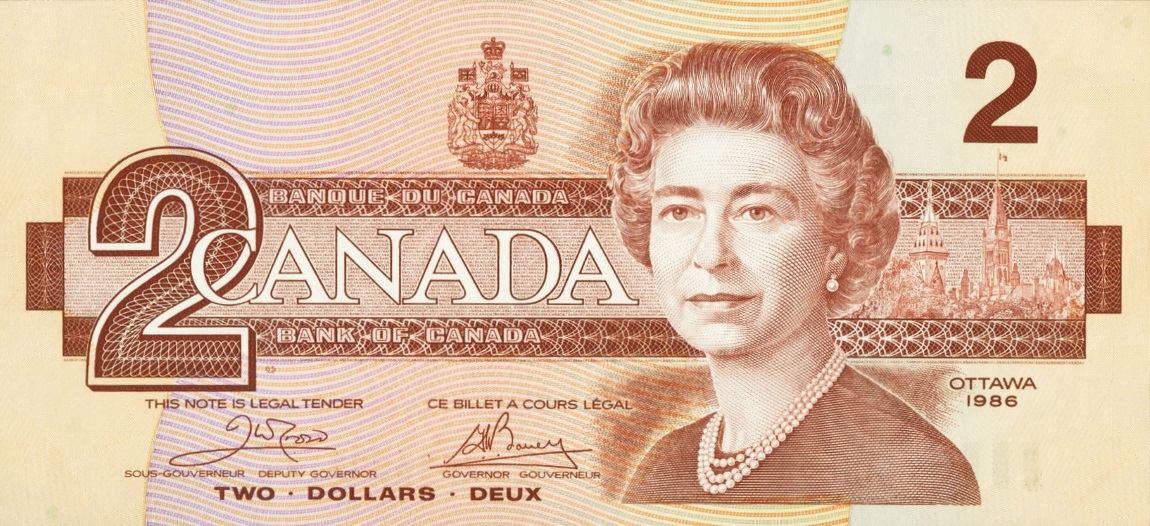 Front of Canada p94a: 2 Dollars from 1986