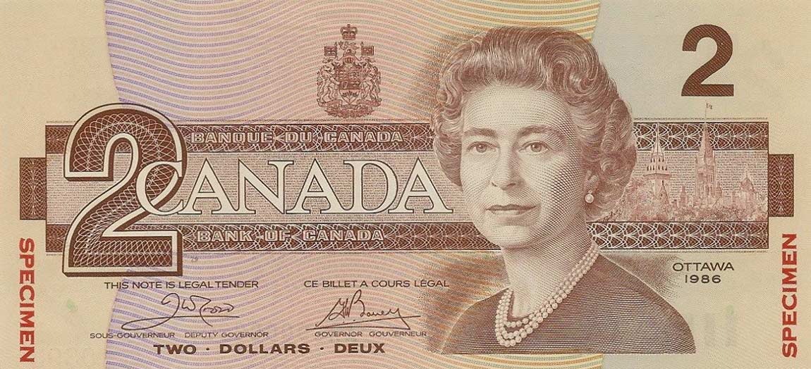 Front of Canada p94s: 2 Dollars from 1986