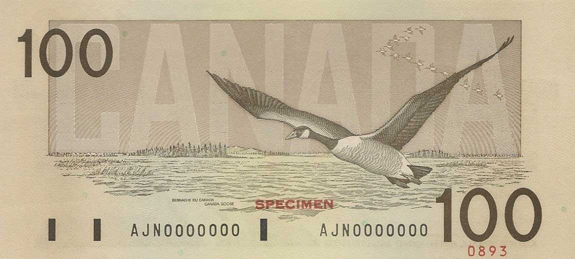 Back of Canada p99s: 100 Dollars from 1988